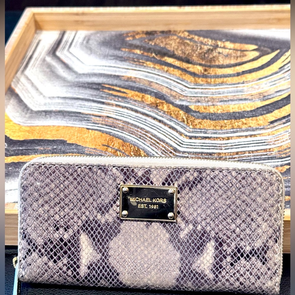 Michael Kors zip around snake skin wallet